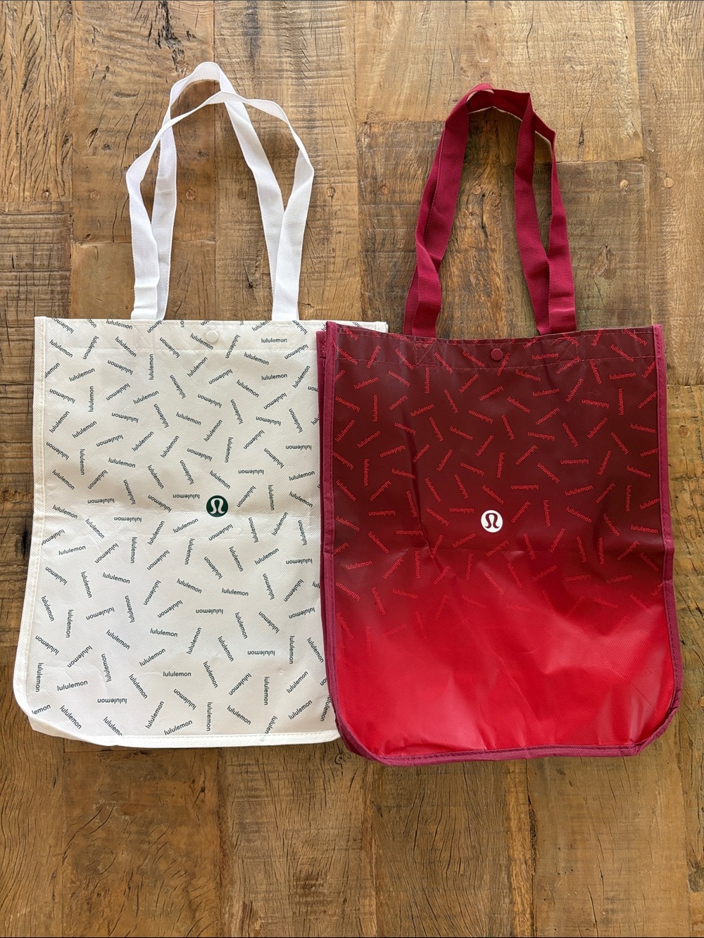lululemon athletica Bundle of 2 Large Totes (1) Red & White (1) White & Green
